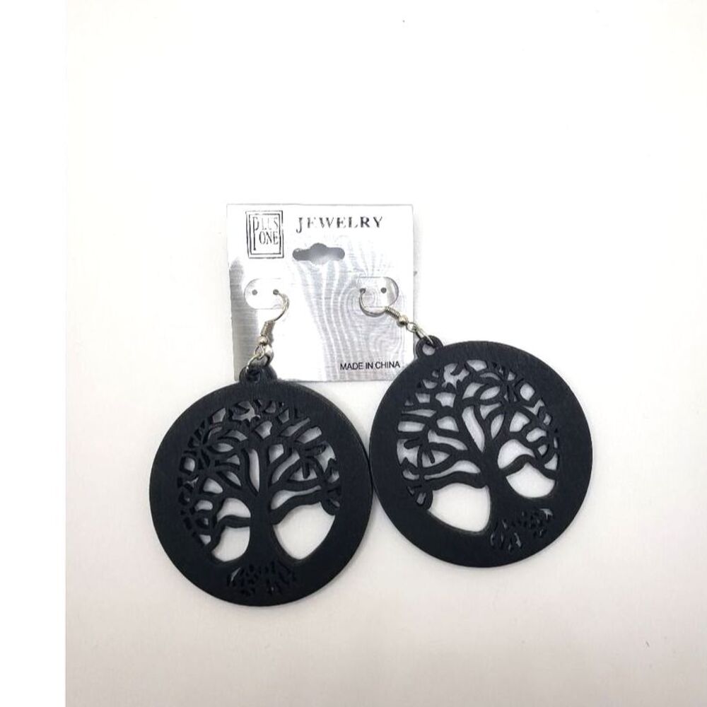 Black wood tree of life earrings